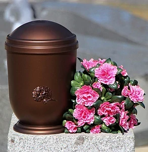 Hřbitovní urna plastová měděná s měděnou růží
