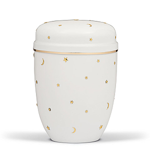 Ocelová urna bílá se zlatými hvězdičkami