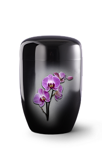 Ocelová urna černá s orchidejí prémiová