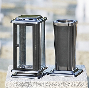 Hřbitovní lampa a váza černé zlato čirá skla 