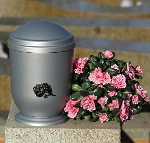 Hřbitovní urna plastová stříbrná s černou kytkou